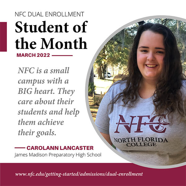 Carolann Lancaster March 2022 Dual Enrollment Student of the Month Photo